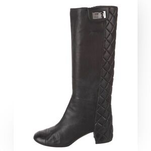 Chanel Black Quilted Tall Leather Knee Boot riding Women's